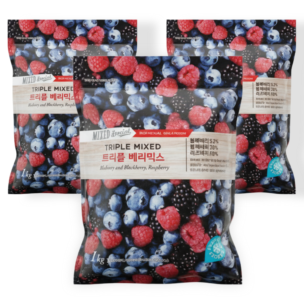 [토스쇼핑] 애슐리 냉동 트리플 베리믹스, 칠레산, 1kg, 3봉