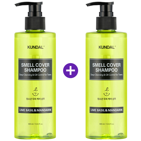 [토스쇼핑] 쿤달 올데이 스멜커버 청소년 샴푸, 라임바질 앤 만다린, 400ml, 1개 + 증정 샴푸, 랜덤향, 400ml, 1개(13,500원)