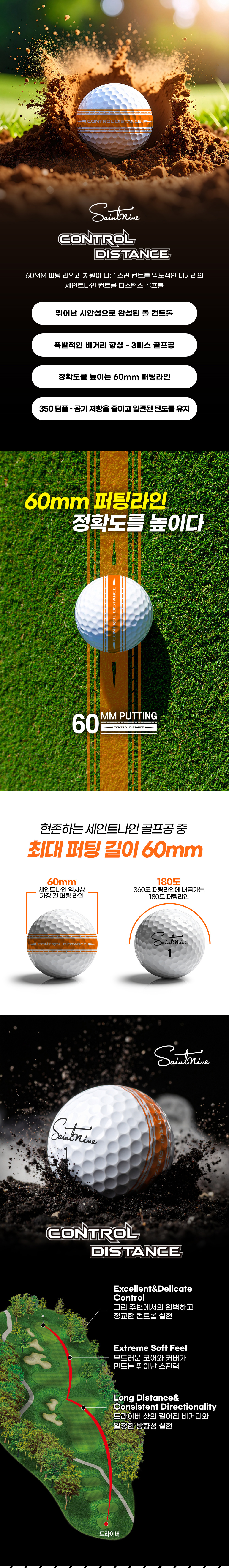 세인트나인 컨트롤 디스턴스 3피스 골프공, 4색, 12구, 1세트 상세 이미지 2