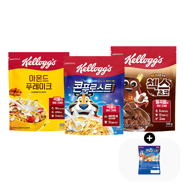 켈로그 콘푸로스트, 300g + 아몬드 푸레이크, 300g + 첵스초코, 340g, 1세트