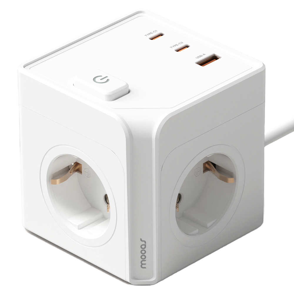 무아스 더 큐브 마그넷 3구 USB 고용량 멀티탭, 화이트, 1.5m, 1개