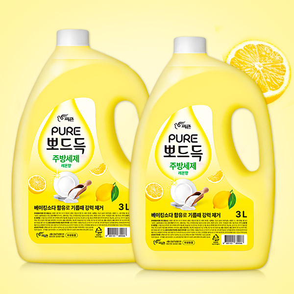 피죤 퓨어 뽀드득 주방세제, 레몬향, 3L, 2개