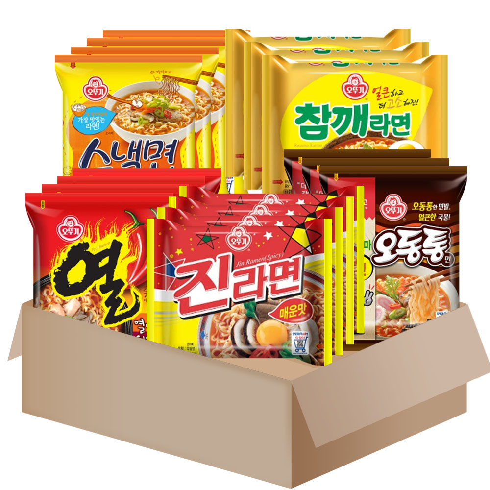 오뚜기 봉지라면 세트, 진라면 4개 + 열라면 4개 + 스낵면 4개 + 오동통면 3개 + 참깨라면 3개, 1세트