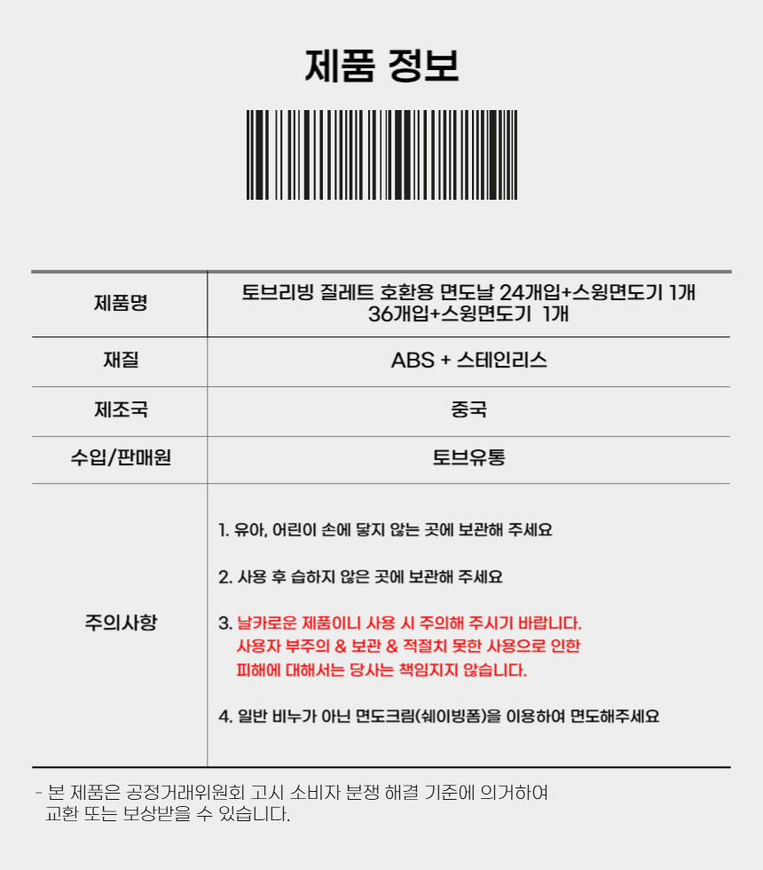 토브리빙 질레트 호환용 면도날 프로글라이드 5중, 블랙, 36개입 + 스윙면도기, 1개