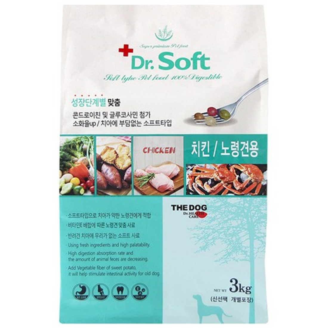 닥터소프트 강아지사료 노령견, 닭+채소, 3kg, 1개