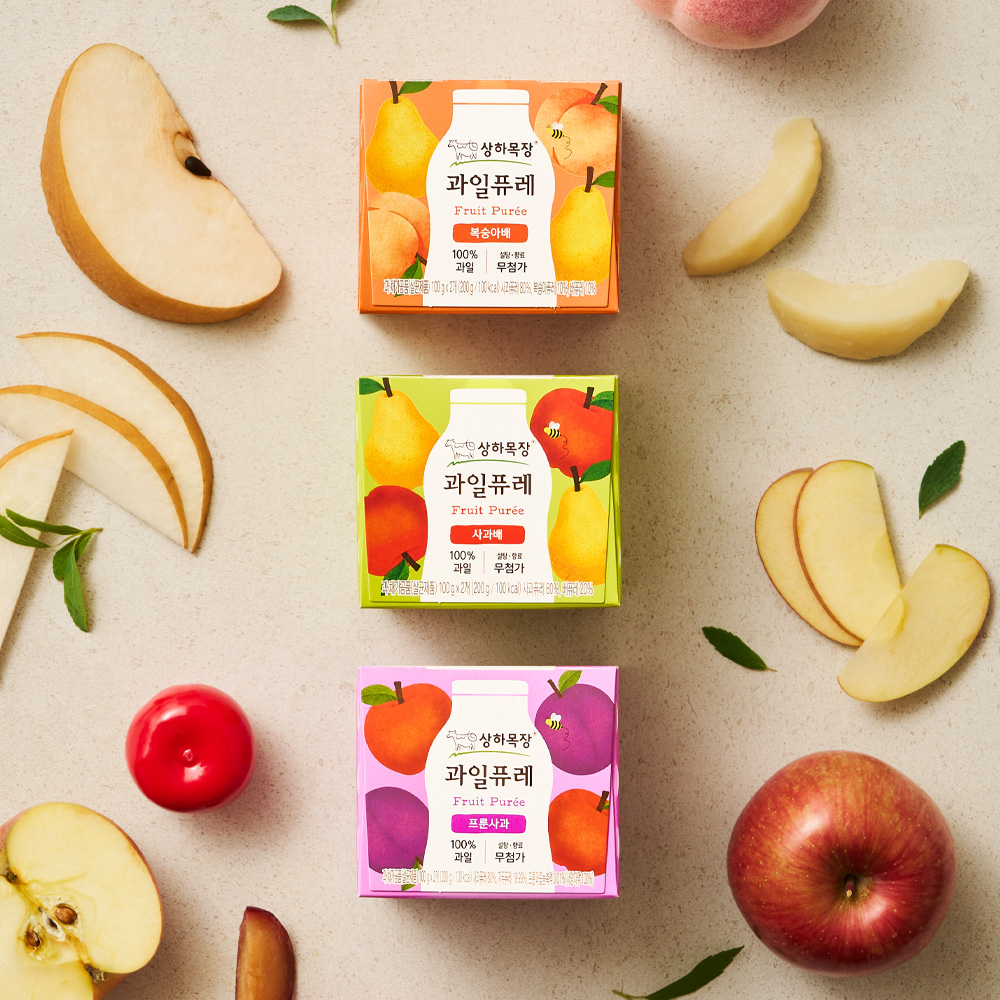 상하목장 과일퓨레 3종, 사과배+복숭아배+프룬사과, 100g, 혼합, 12개