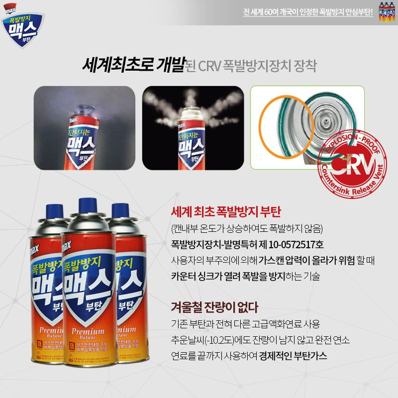 맥스 폭발방지 부탄가스, 220g, 8개, 1박스 상세 이미지 1