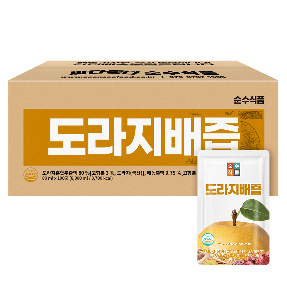 순수식품 도라지배즙, 80ml, 100포, 1박스