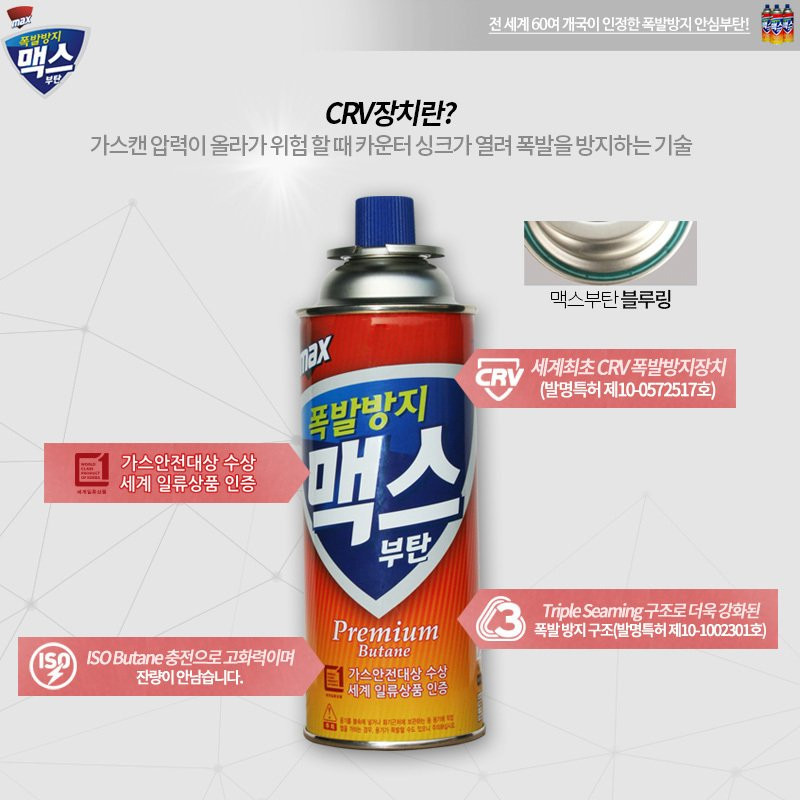 맥스 폭발방지 부탄가스, 220g, 8개, 1박스 상세 이미지 2