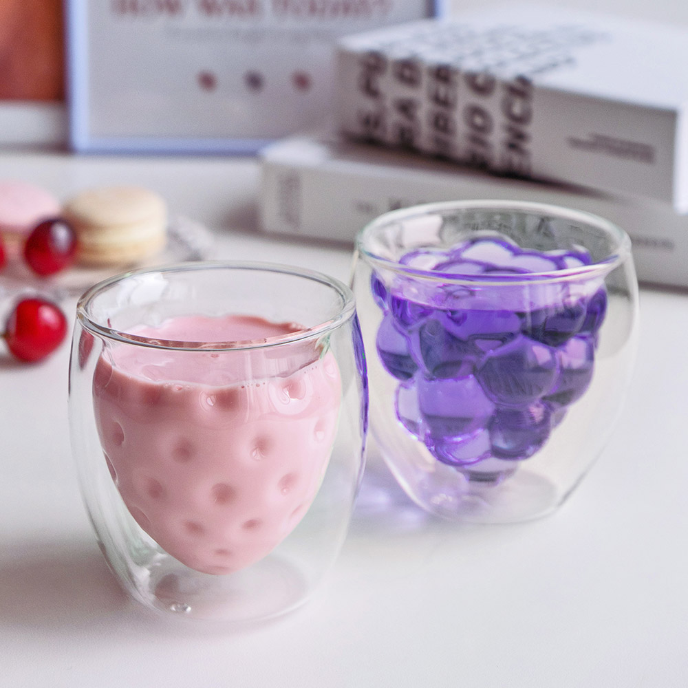 인블룸 이중유리컵, 딸기, 250ml, 2개
