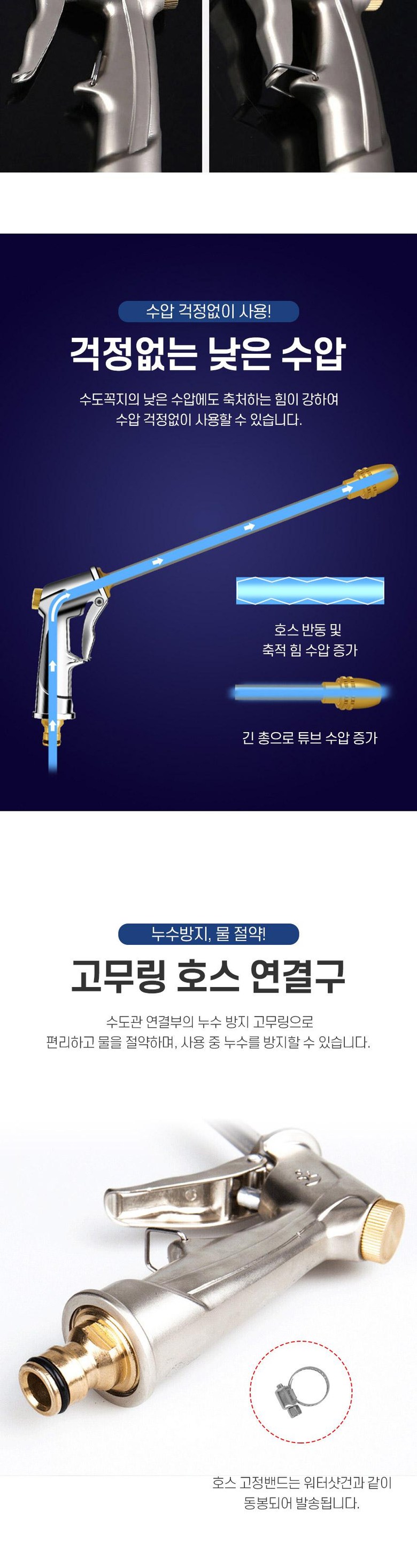 롱파이프건 고압 물 분사기 세차분무기, 실버, 27cm, 1개 상세 이미지 6