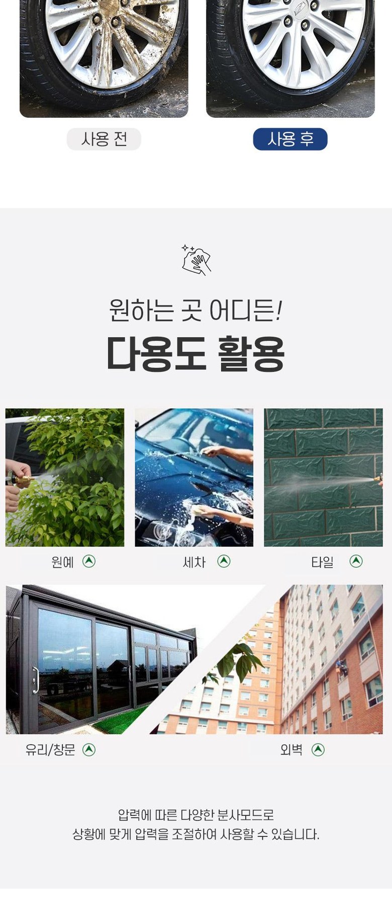 롱파이프건 고압 물 분사기 세차분무기, 실버, 27cm, 1개 상세 이미지 2