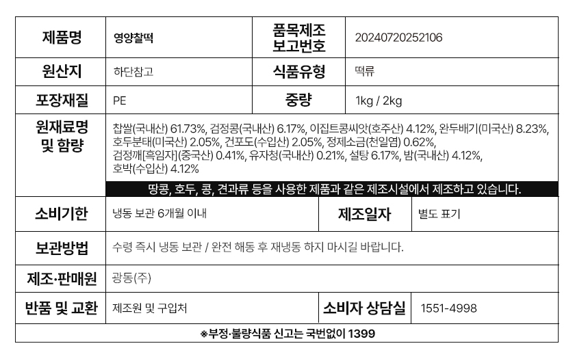 청년떡방 쫀득 영양찰떡, 2kg, 1개