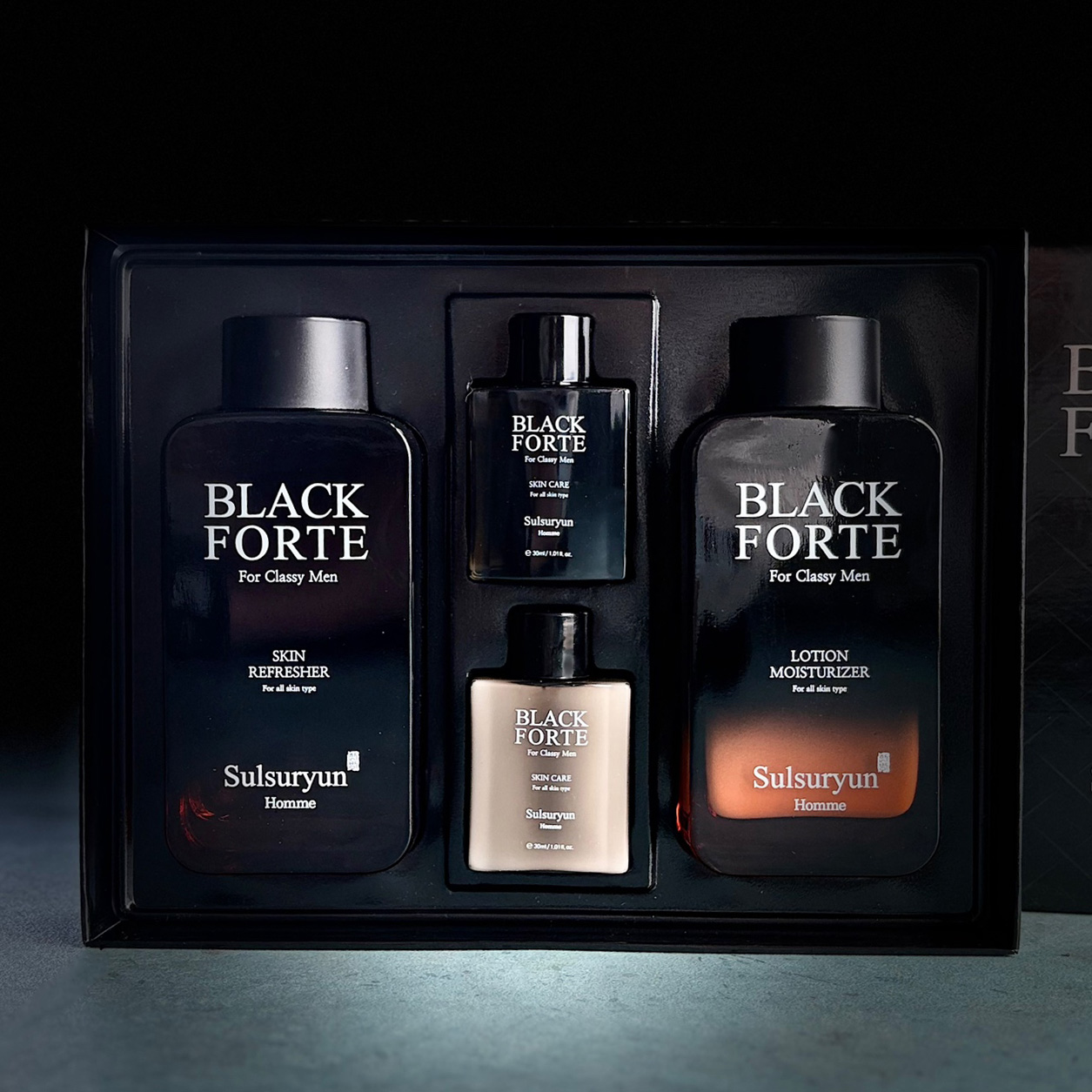 설수련 블랙 포르테 옴므 2종세트, 스킨 리프레셔, 150ml, 1개 + 로션 모이스처라이저, 150ml, 1개 + 휴대용 스킨 리프레셔, 30ml, 1개 + 휴대용 로션 모이스처라이저, 30ml, 1개