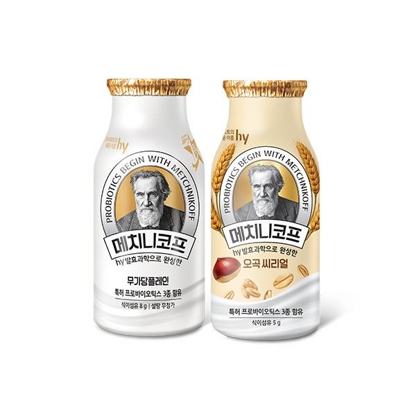한국야쿠르트 메치니코프, 무가당 플레인 140ml 12개 + 오곡 씨리얼 140ml 12개, 24개
