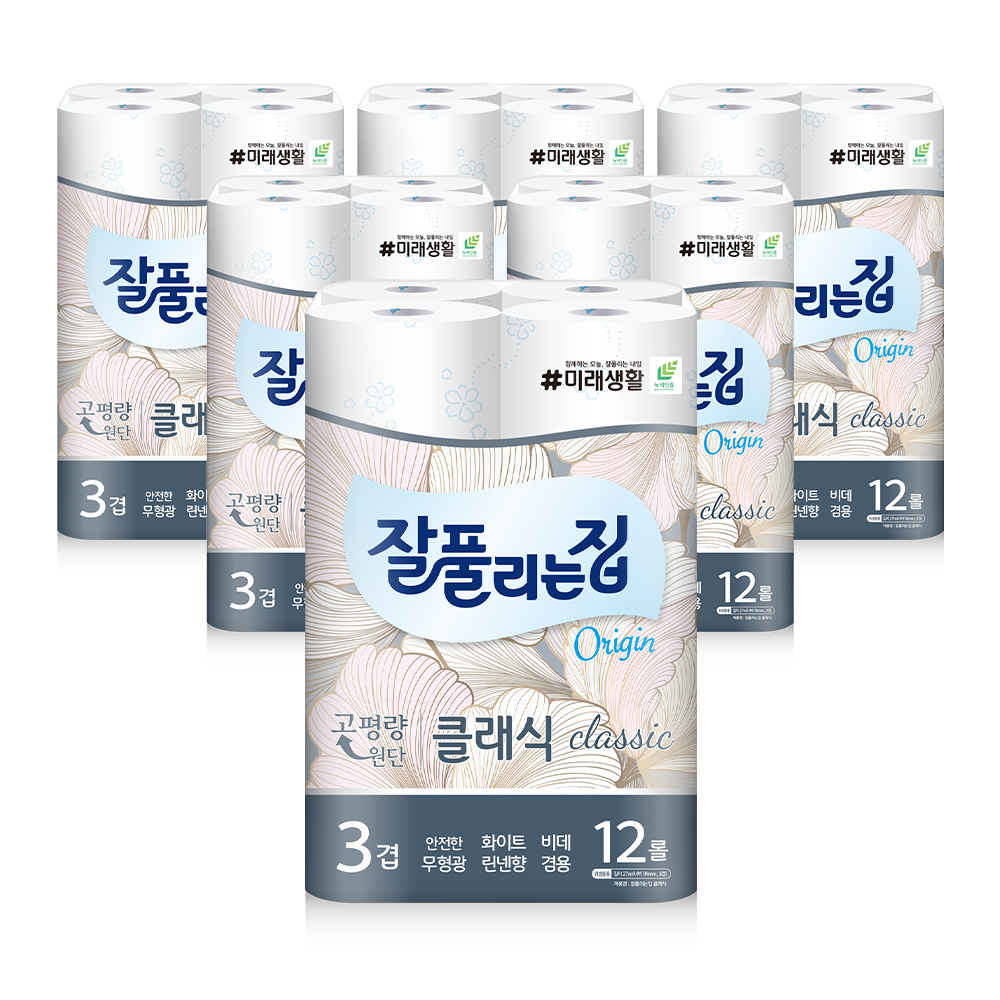 잘풀리는집 클래식 3겹 화장지, 12롤, 27m, 6팩