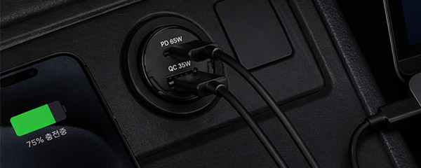 65W 듀얼 초고속 PPS C타입 매립형 차량용 충전기, 블랙, 1개