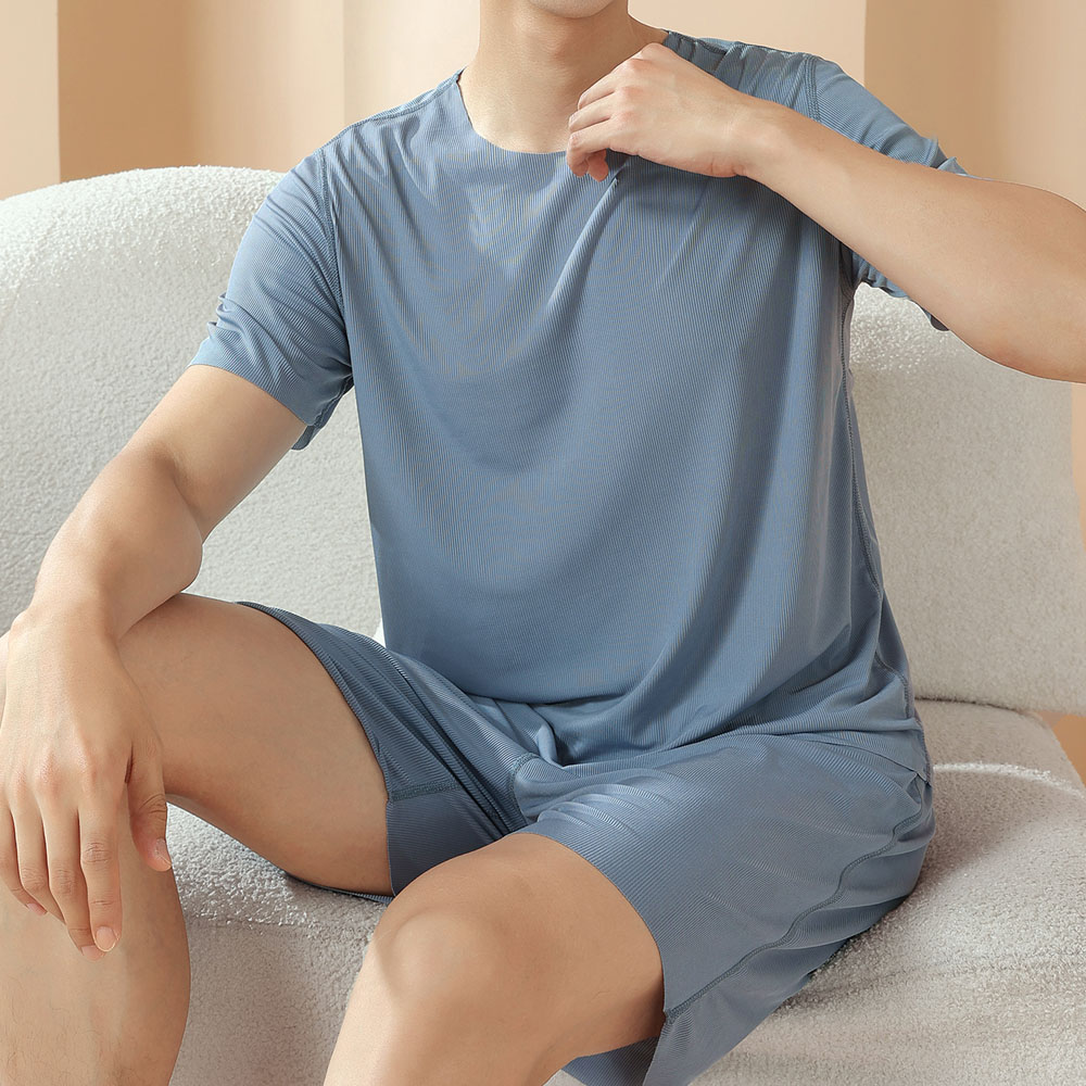 남성 냉감 상하반팔 잠옷세트 홈웨어 시원하고 편한 잠옷, 스카이, 2XL