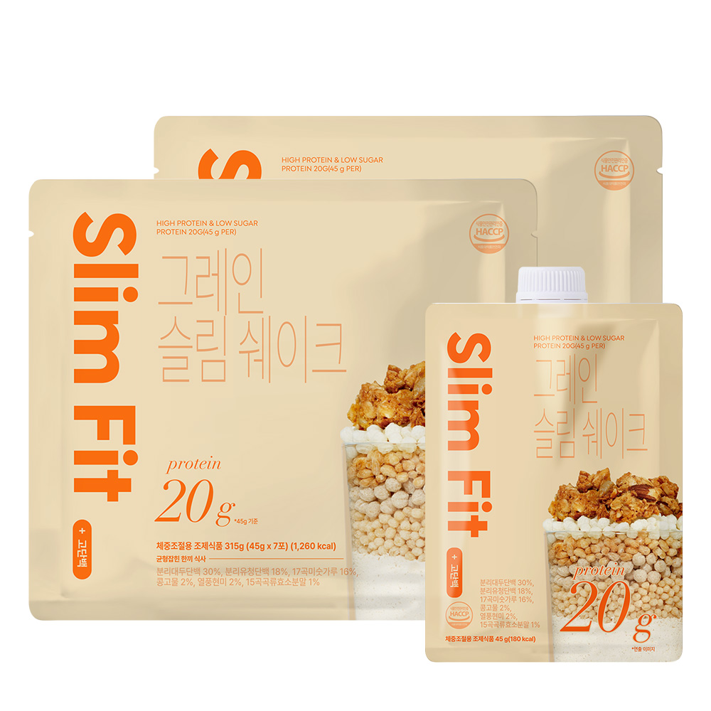 익스트림 단백질 20g 슬림쉐이크, 그레인, 45g, 7포, 2세트