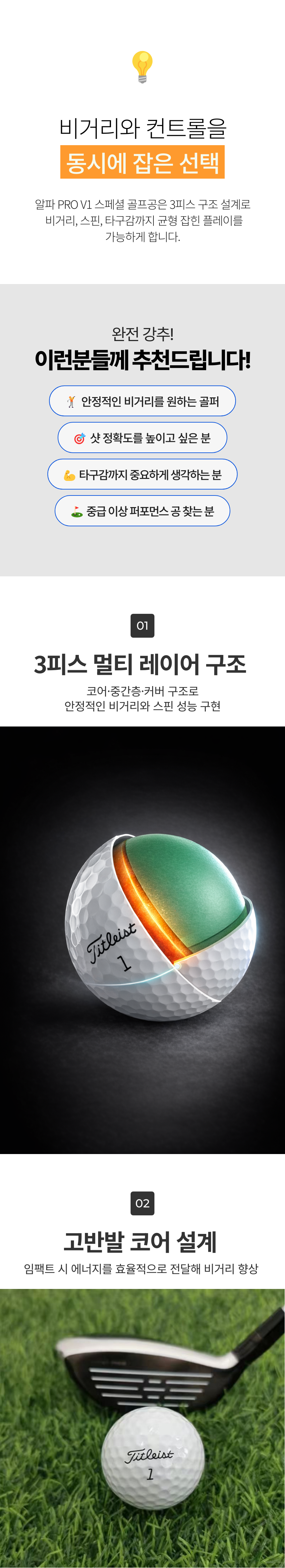 알파 고급형 PRO V1 골프공, 화이트, 3피스, 12개입, 1세트 상세 이미지 2