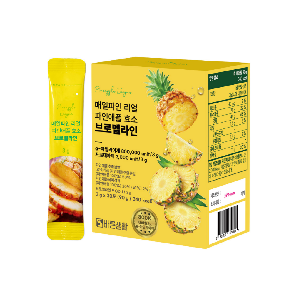 바른생활 리얼 파인애플 효소 브로멜라인, 3g, 30포, 2박스