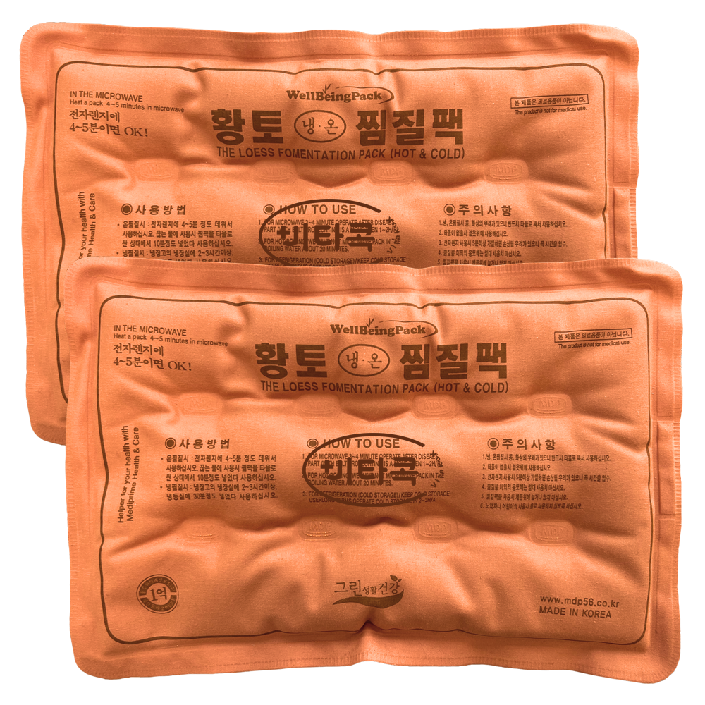 그린생활건강 황토 냉온 찜질팩, 38x26cm, 2개