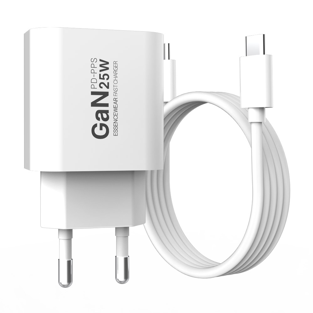 에센스웨어 PD PPS GaN C타입 25W 초고속 충전기 C to C 60W 1M 케이블 세트, 화이트, 1세트