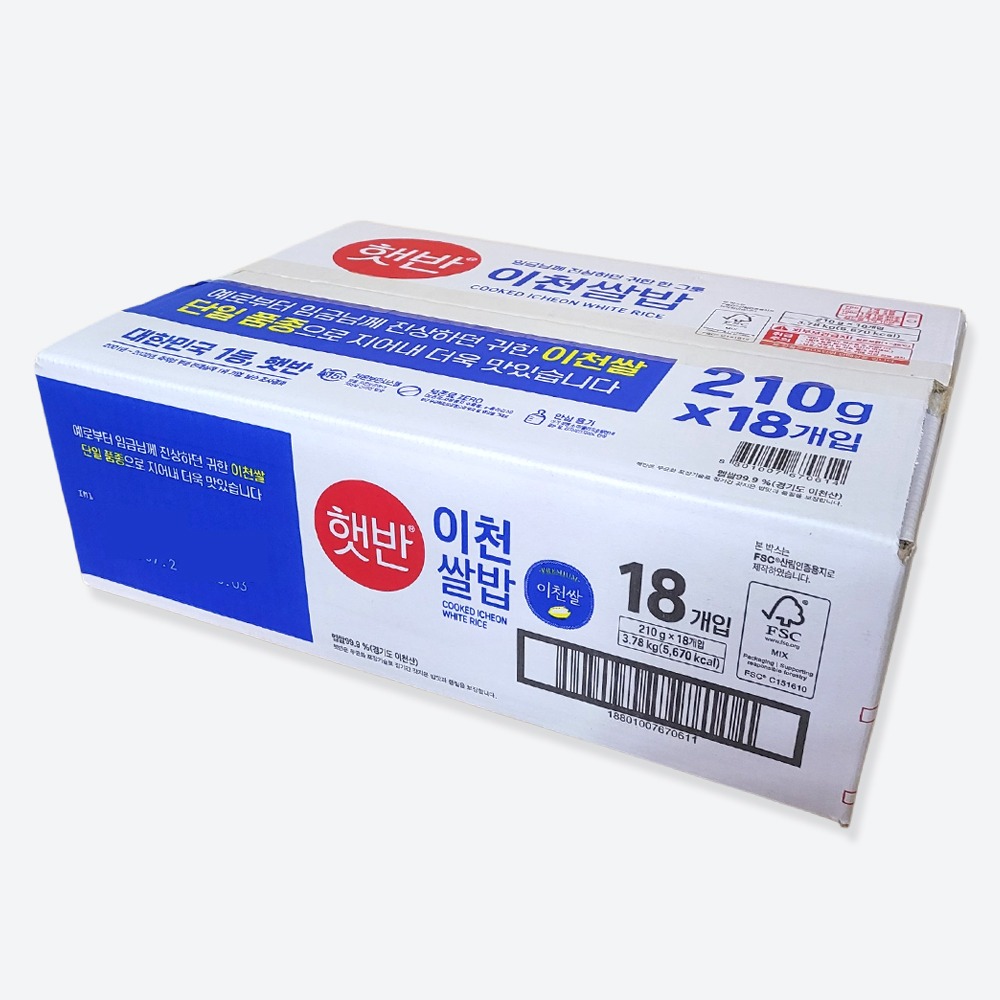 CJ 햇반 이천쌀밥, 210g, 18개입, 1박스