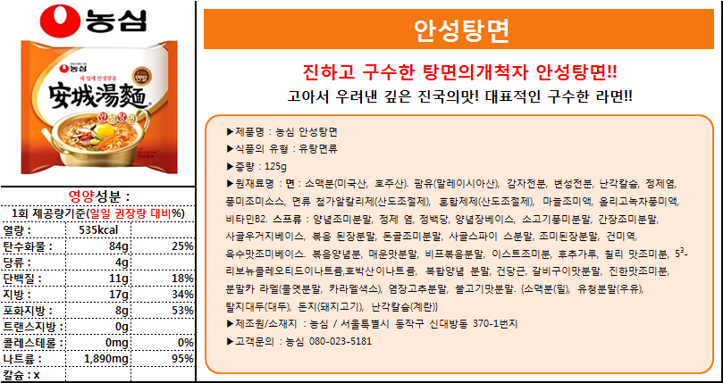 농심 안성탕면, 125g, 5개 상세 이미지 2