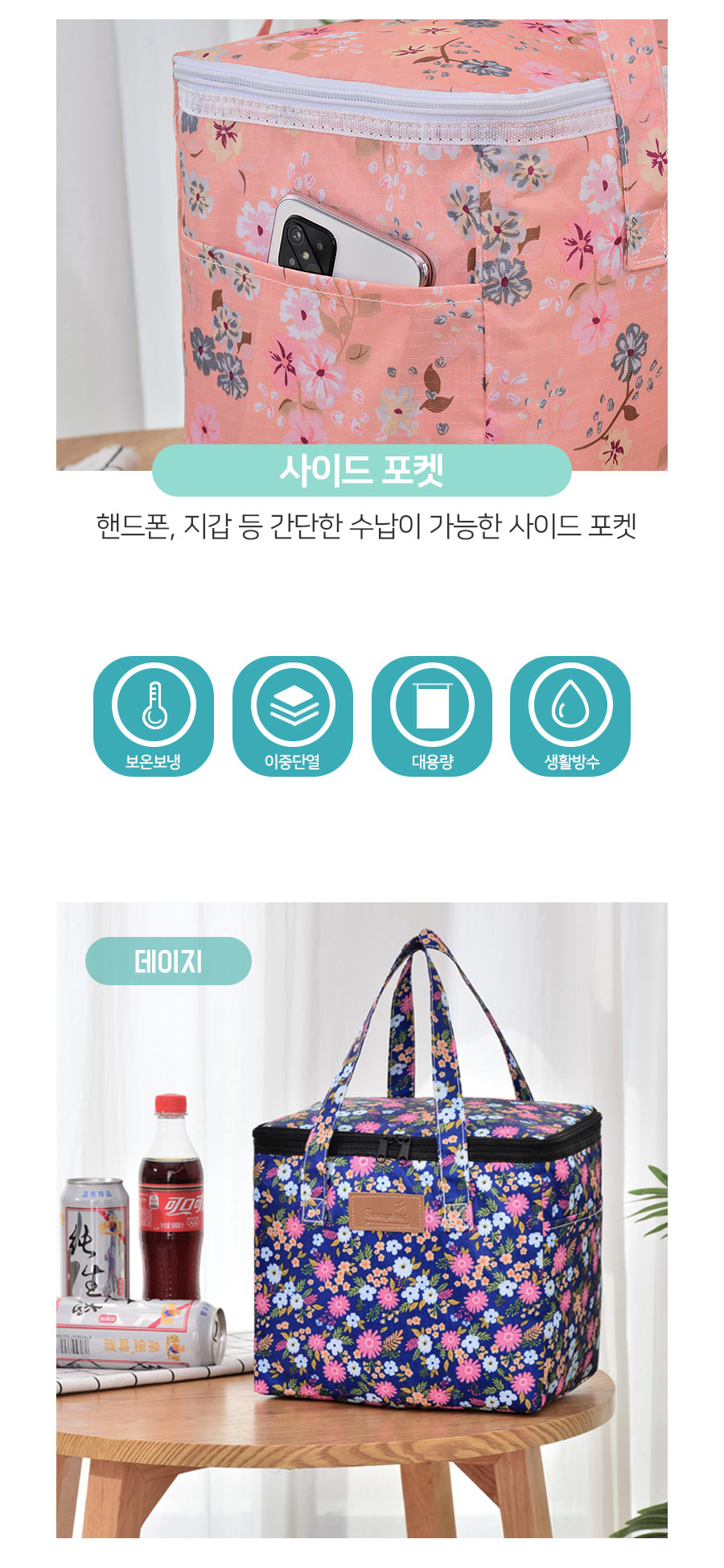 캐릭터 네모 보냉가방, 물고기디자인, 약 10.7L, 1개 상세 이미지 3