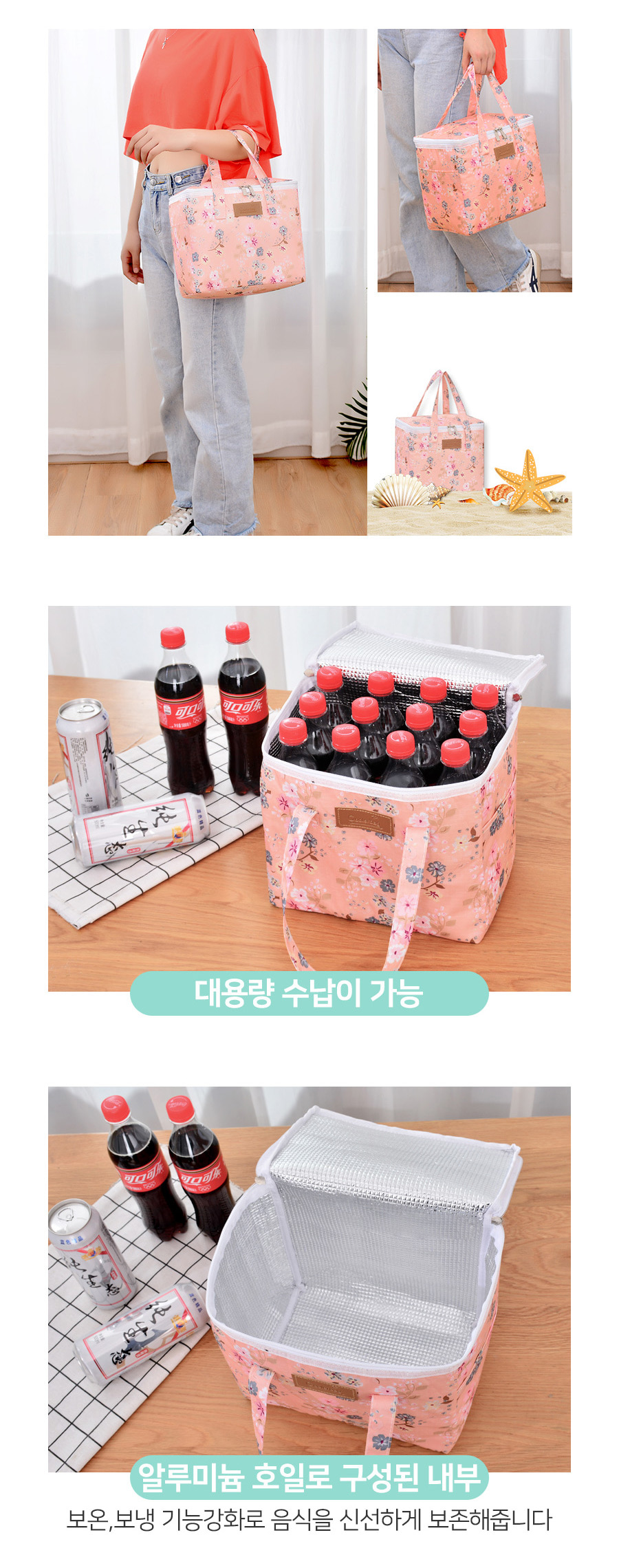 캐릭터 네모 보냉가방, 물고기디자인, 약 10.7L, 1개 상세 이미지 2
