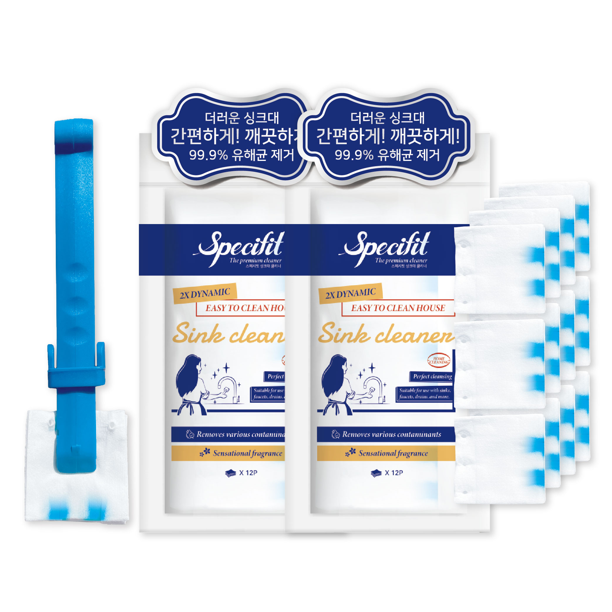 스페시핏 싱크대 배수구 크리너, 스틱 1개 + 클린포, 12개입, 2개