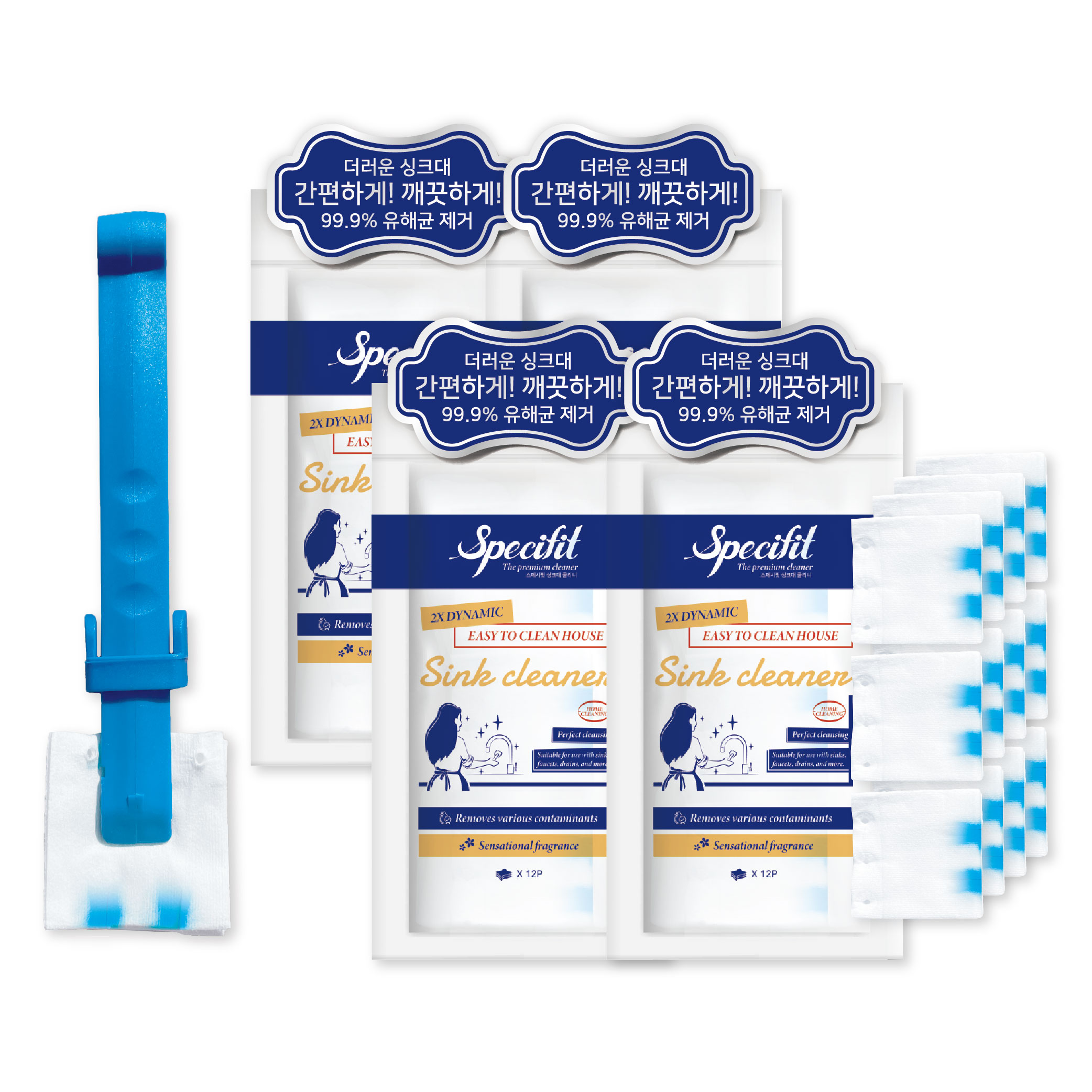 스페시핏 싱크대 배수구 크리너, 스틱 1개 + 클린포, 12개입, 4개