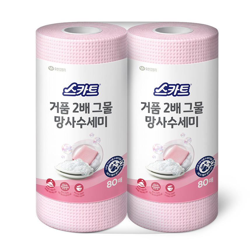 [토스쇼핑] 유한킴벌리 스카트 거품 2배 그물 망사 수세미 80매 2개입 1팩