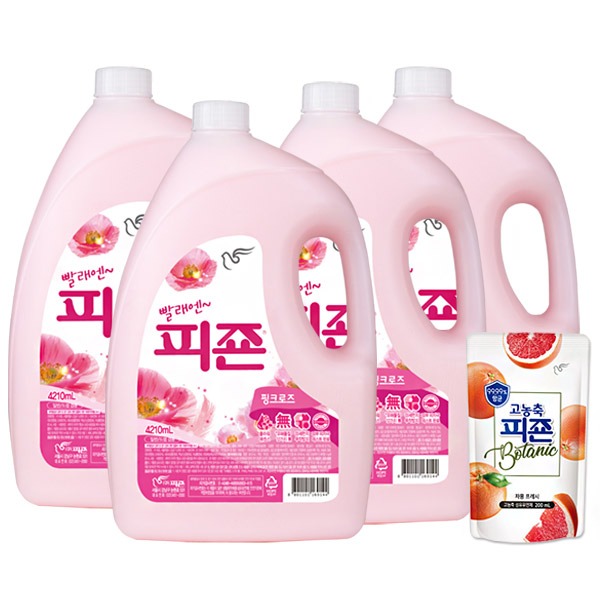 피죤 섬유유연제, 핑크로즈, 4.21L, 4개