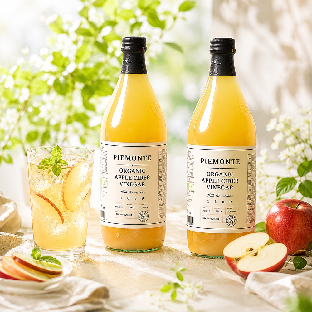 피에몬테 유기농 애플 사이다 비네거, 1L, 2개