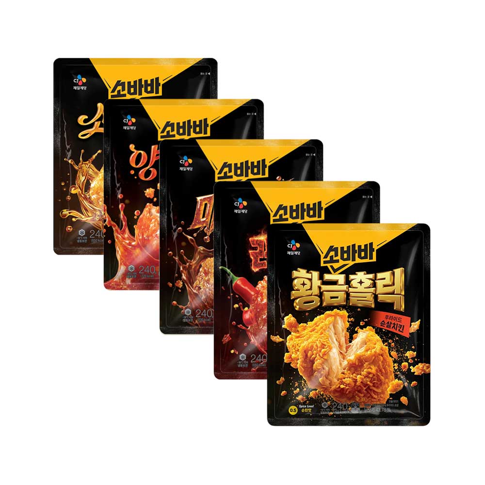 CJ제일제당 고메 소바바치킨 순살 5종, 소이허니 240g 1개 + 양념 240g 1개 + 마쏘킥 240g 1개 + 레드핫 240g 1개 + 황금홀릭 240g 1개, 1세트 상품 이미지 1