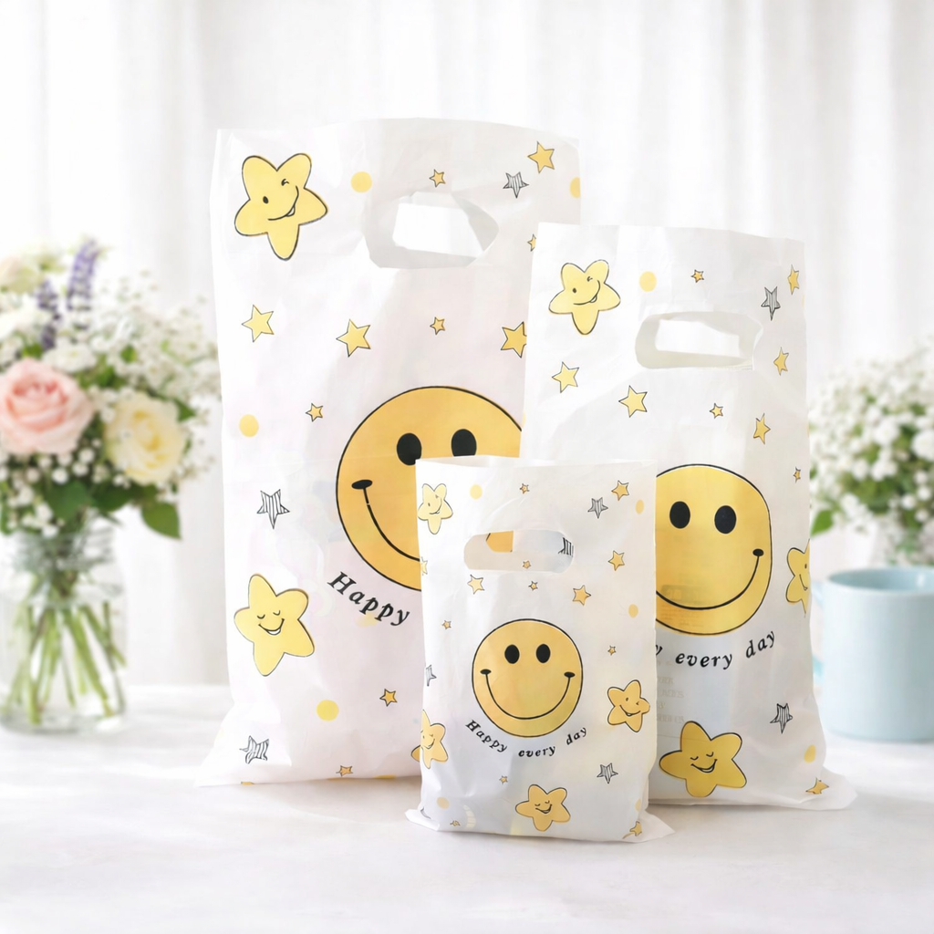 스마일 손잡이 포장봉투 비닐 쇼핑백, 큐티하트, 100매, 15*20cm