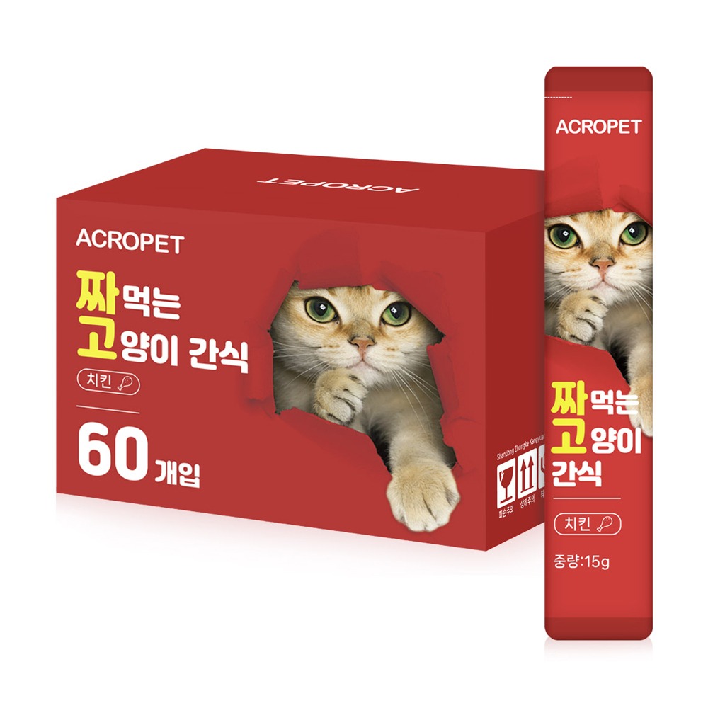 아크로펫 짜먹는 고양이 간식, 치킨, 15g, 60개