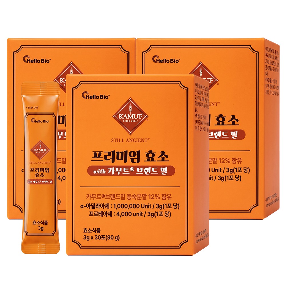 [토스쇼핑] 헬로바이오 프리미엄 효소 with 카무트 브랜드 밀, 3g, 30포, 3박스