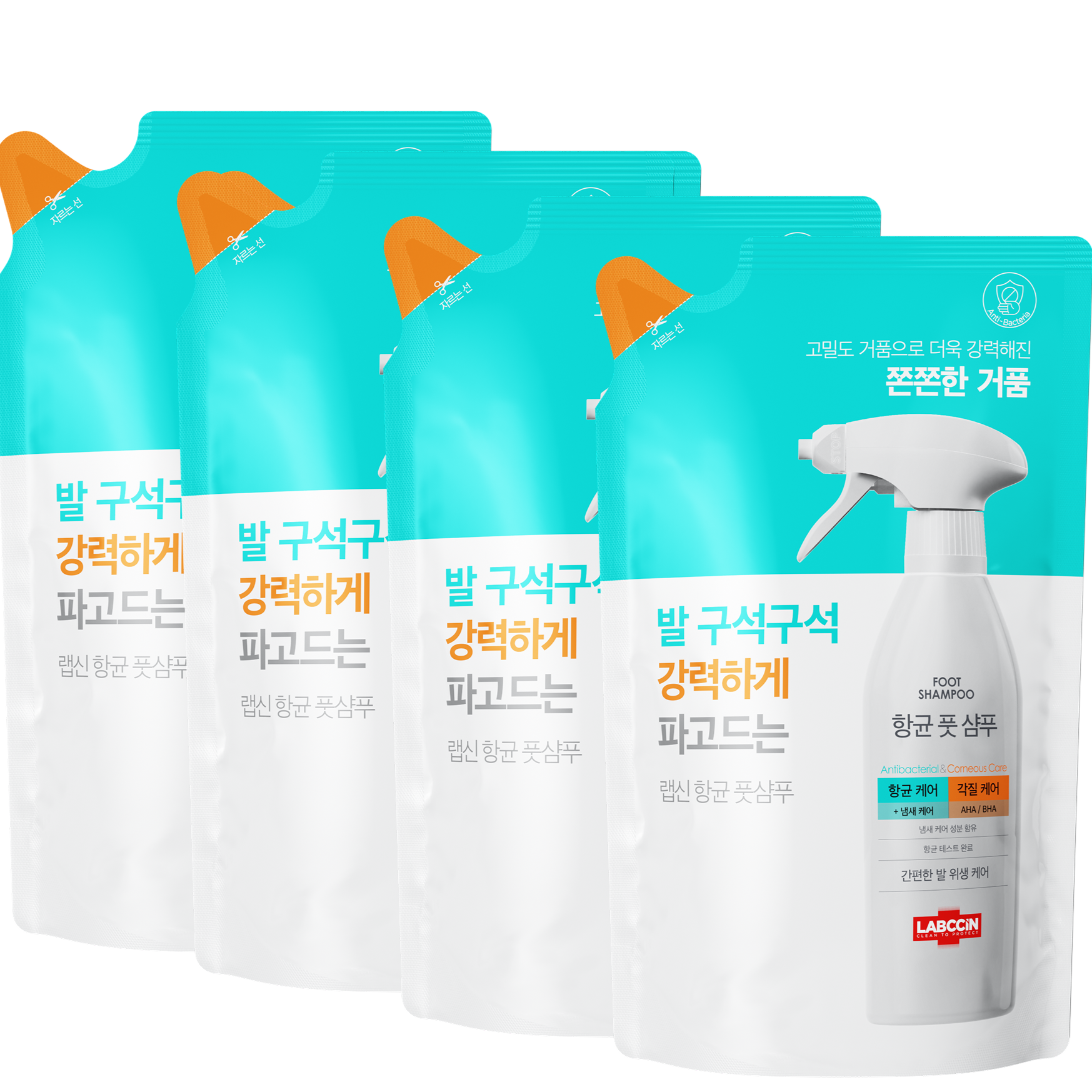 랩신 항균 풋샴푸 리필, 400ml, 4개