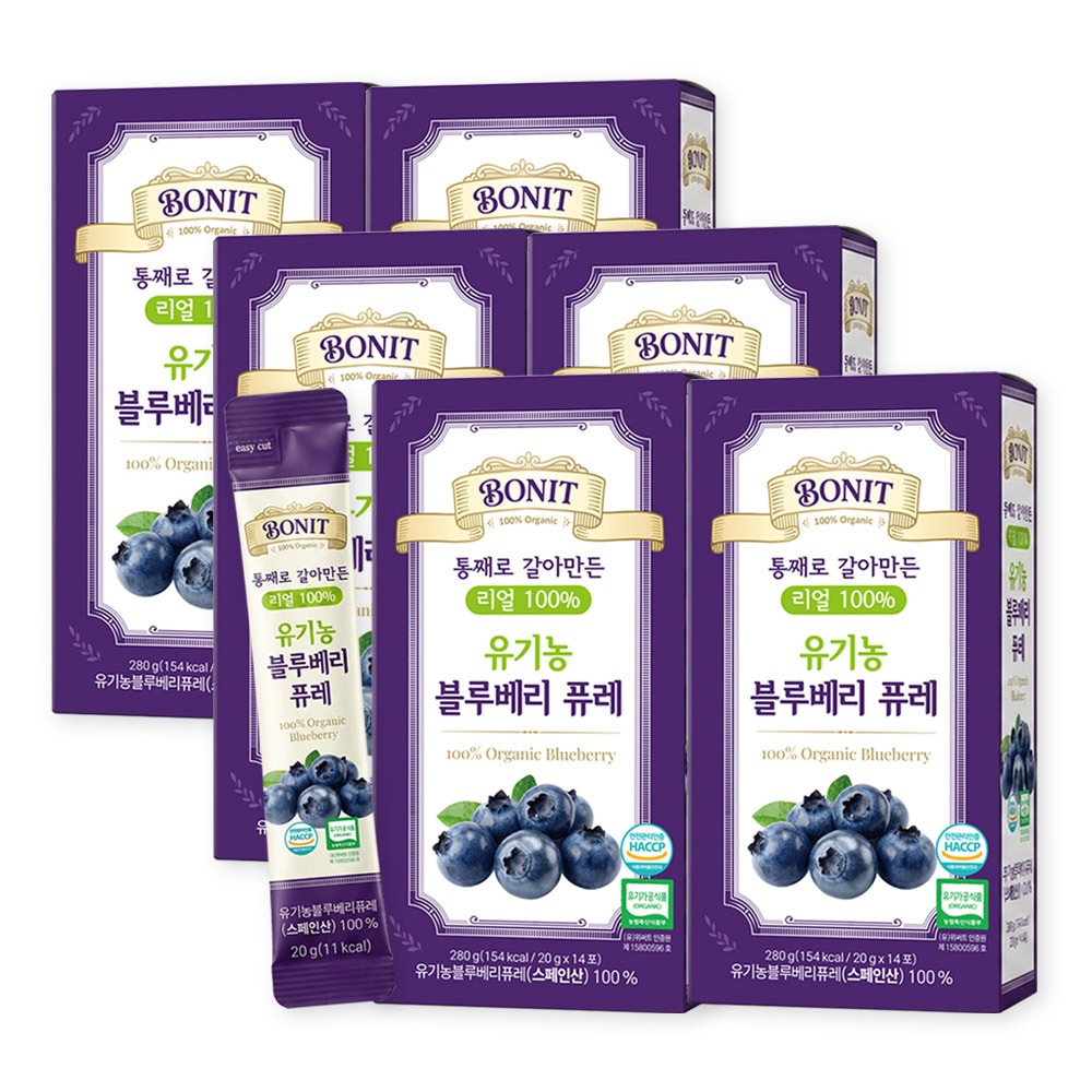 보니티 유기농 블루베리 퓨레, 20g, 14개, 6개