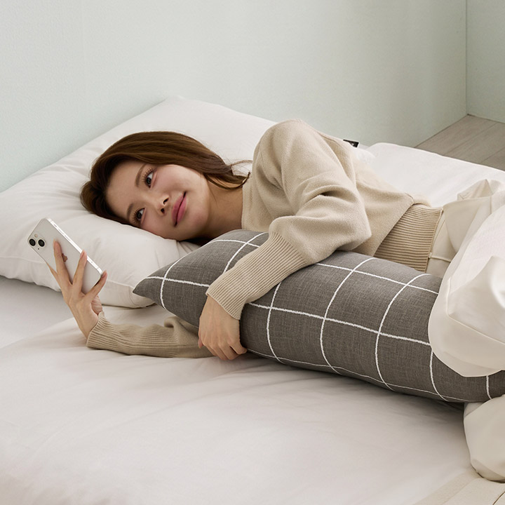 린넨엔어너더 포근 일자형 바디필로우 쿠션 베개, 체크그레이, 120cm, 1개