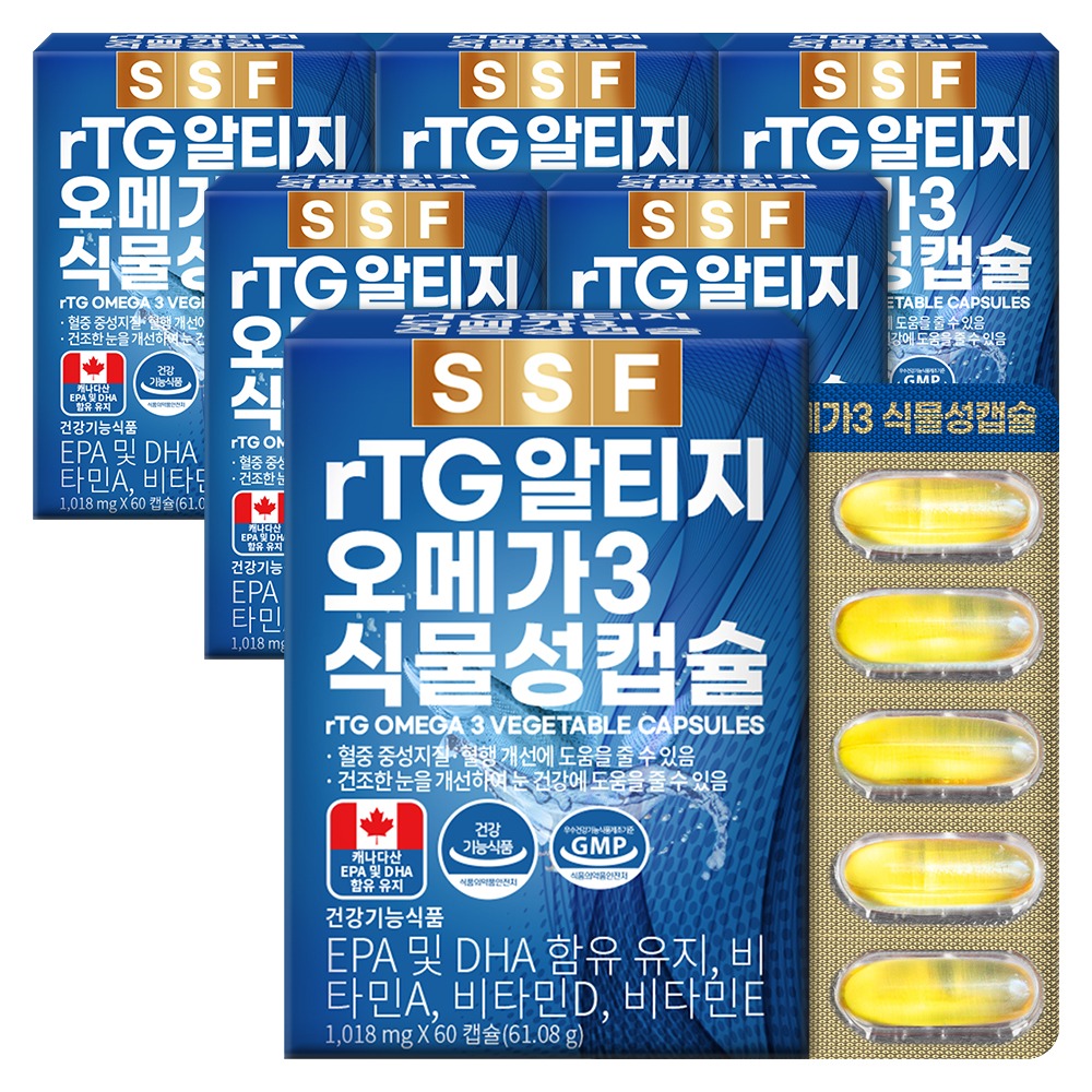 순수식품 rTG 알티지 오메가3 식물성캡슐, 1018mg, 60캡슐, 6박스