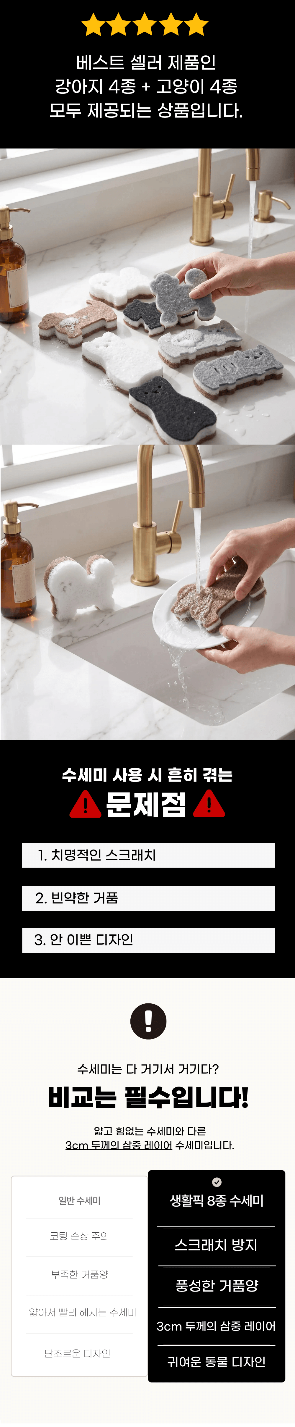생활픽 프리미엄 수세미 세트, 강아지 4개 + 고양이 4개, 8개 상세 이미지 4
