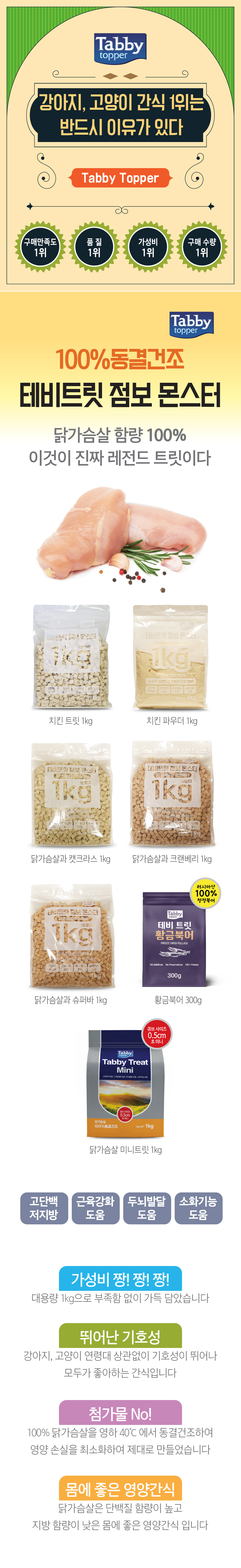 테비트릿 몬스터 동결건조 간식, 치킨트릿, 1000g, 1개 상세 이미지 1