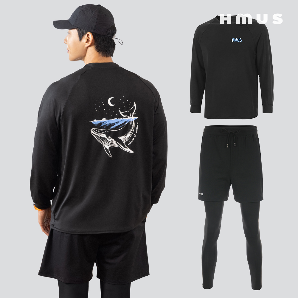 에이치머스 남성 그램퍼스 루즈핏 긴팔+레깅스 래쉬가드 세트, XL+XL, 1개