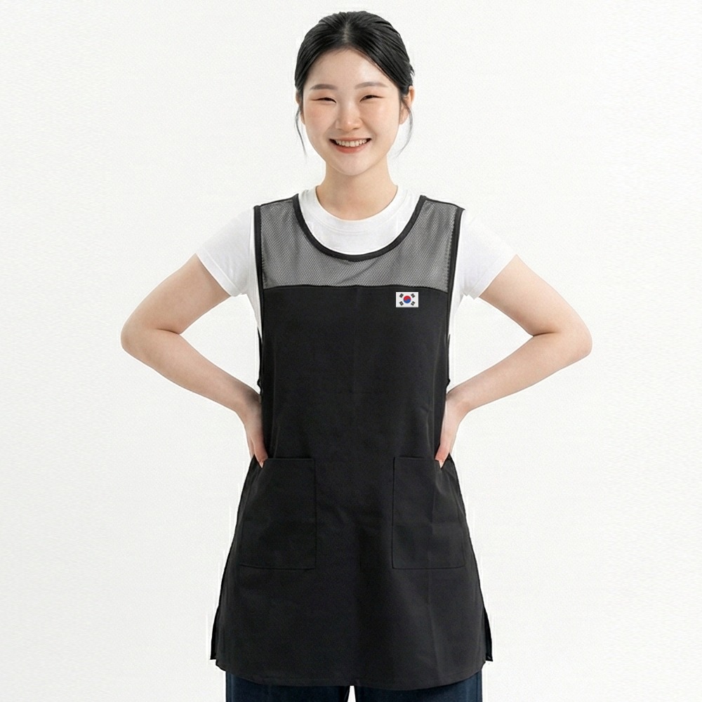 베이직 태극기 망사형 원피스 앞치마, 블랙, 1개