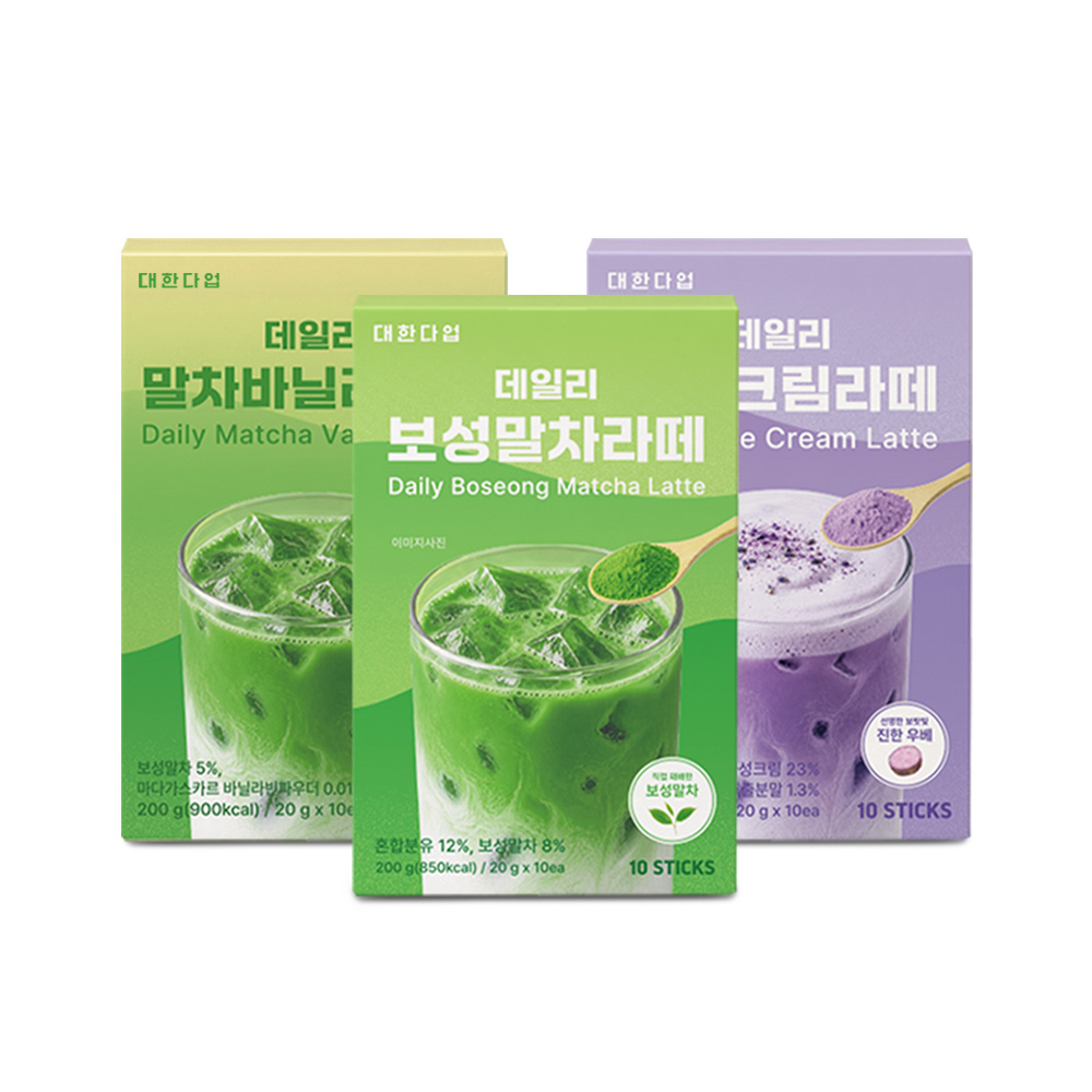대한다업 데일리 라떼 3종, 보성 말차, 10개입, 1개 + 말차 바닐라, 10개입, 1개 + 우베크림, 10개입, 1개