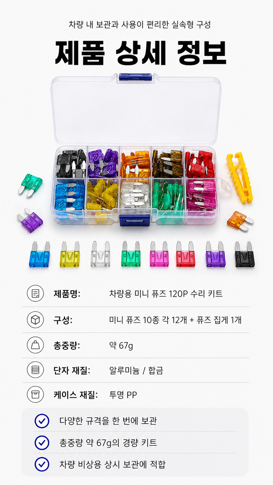 차량용 미니 퓨즈 세트, 알루미늄, 120P, 1개 상세 이미지 5